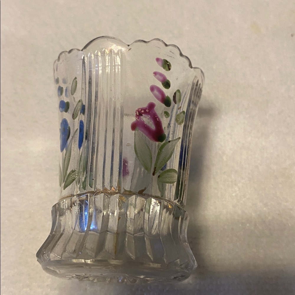 EAPG clear glass with hand painted toothpick holder 2 1/2 inches - Picture 3 of 4